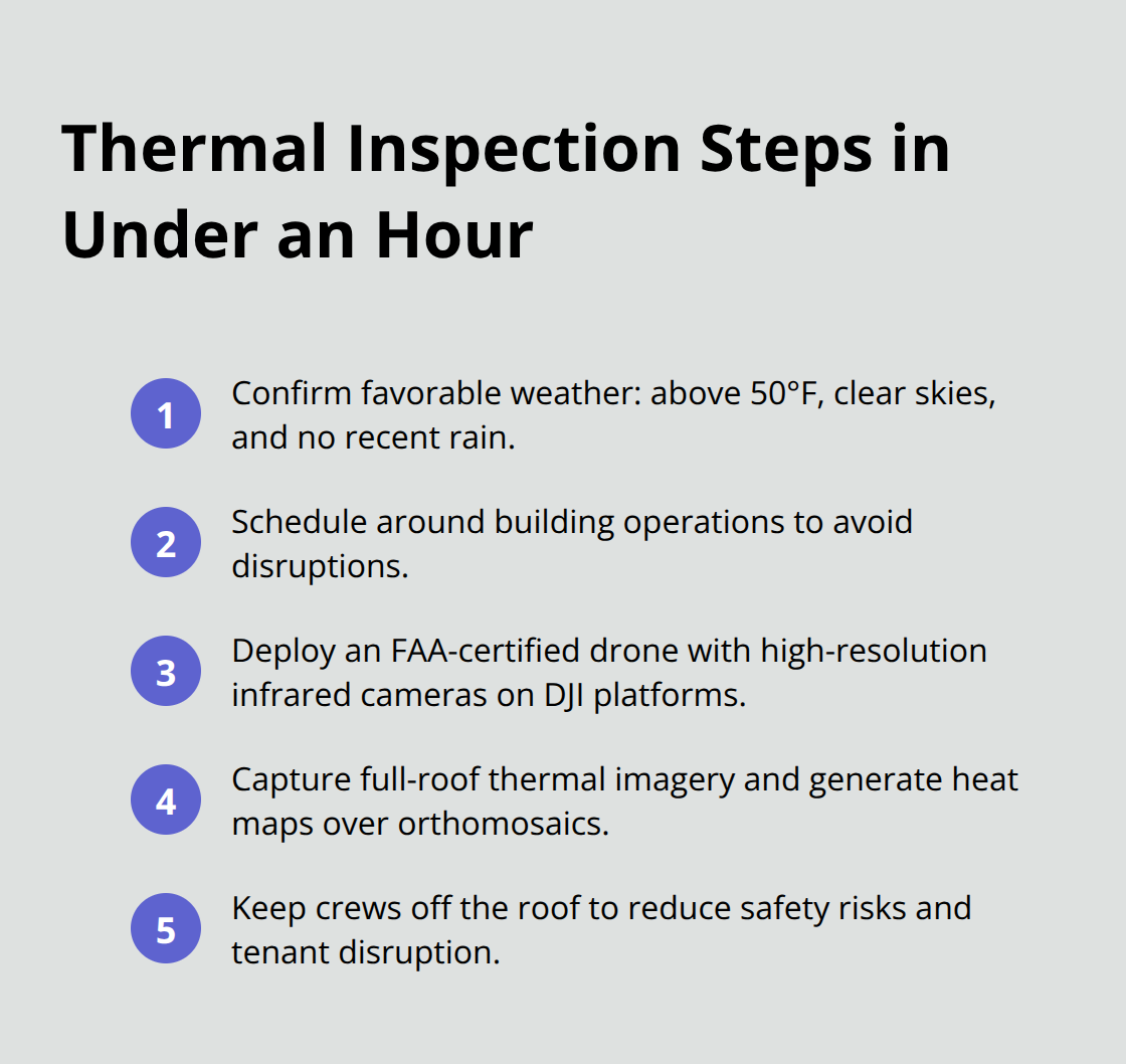 Compact step list outlining how a commercial roof thermal inspection works - commercial roof thermal check