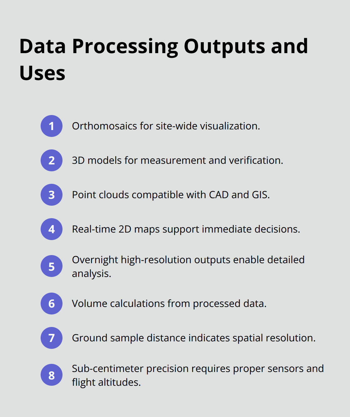 Compact list of drone data deliverables and how teams use them. - drone for mapping and surveying