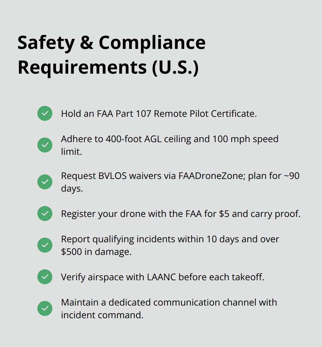 Checklist of U.S. SAR drone safety and compliance steps for operators - emergency drone search guidance