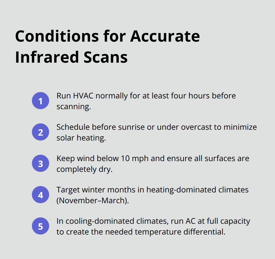 Checklist of timing and environmental conditions for reliable thermography - Envelope leak detection infrared
