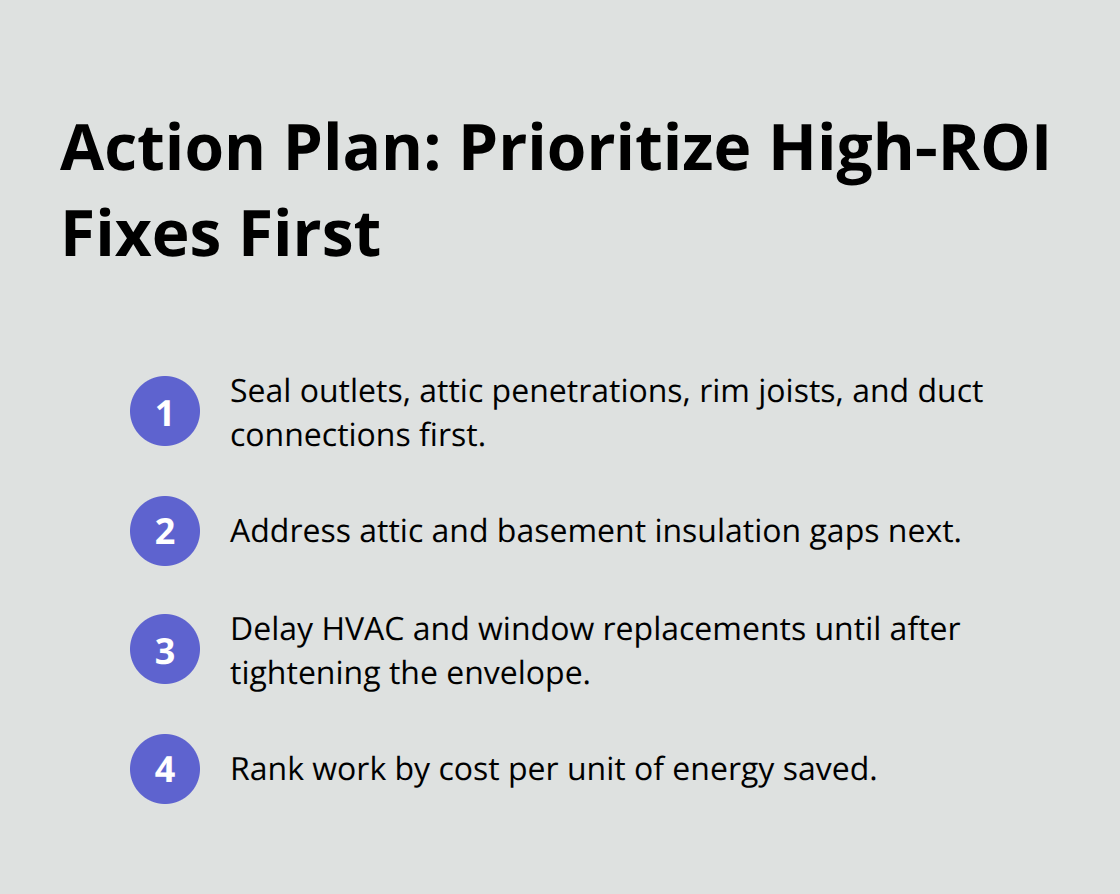Ordered list summarizing the sequence for energy upgrades to maximize ROI.