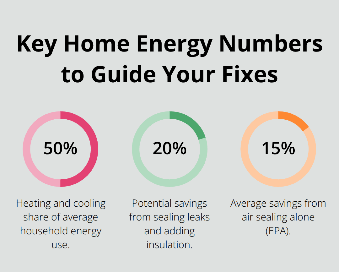 Percentage chart showing energy use and savings potential for U.S. homes - home energy leak detection