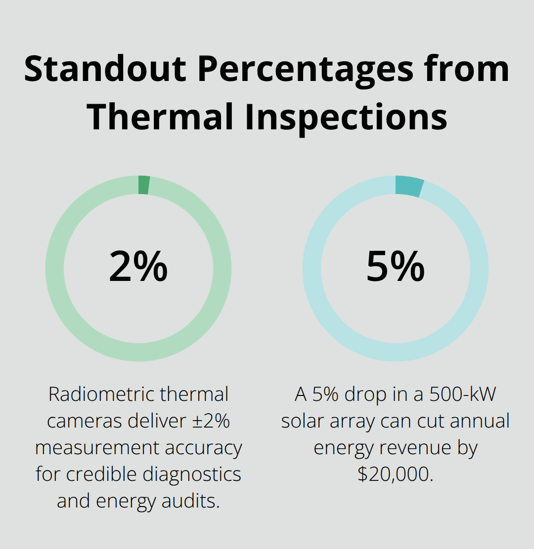 Two key percentages highlighting thermal inspection accuracy and solar performance impact - infrared drone inspections