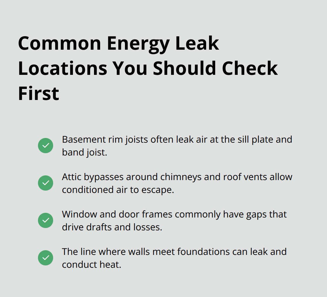 Checklist of common building energy leak locations identified by thermal imaging. - infrared energy loss inspection