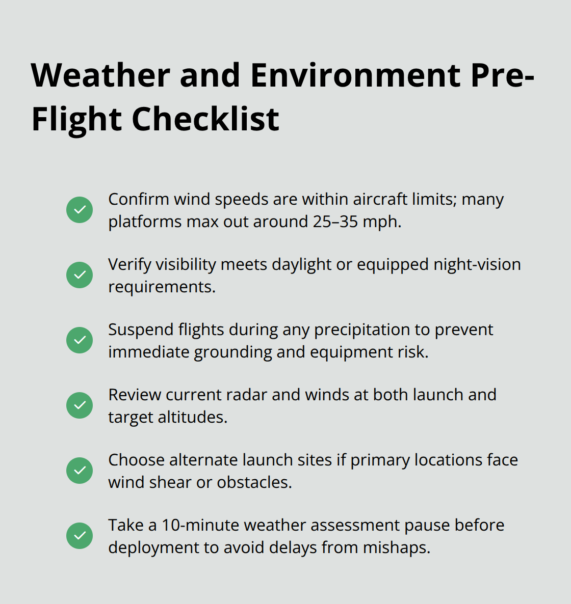 Checklist of weather and environmental considerations before launching SAR drones in the Inland Empire