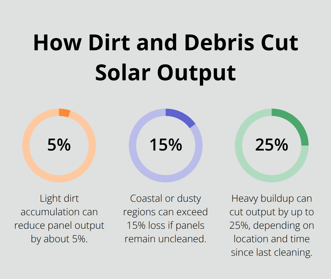 Percent losses in solar panel output from dirt and debris buildup
