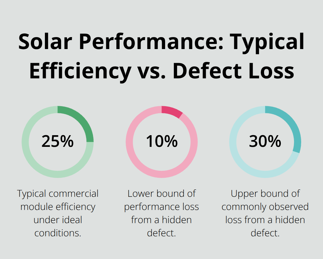 Chart showing 25% typical commercial module efficiency and 10–30% loss from hidden defects - solar performance imaging