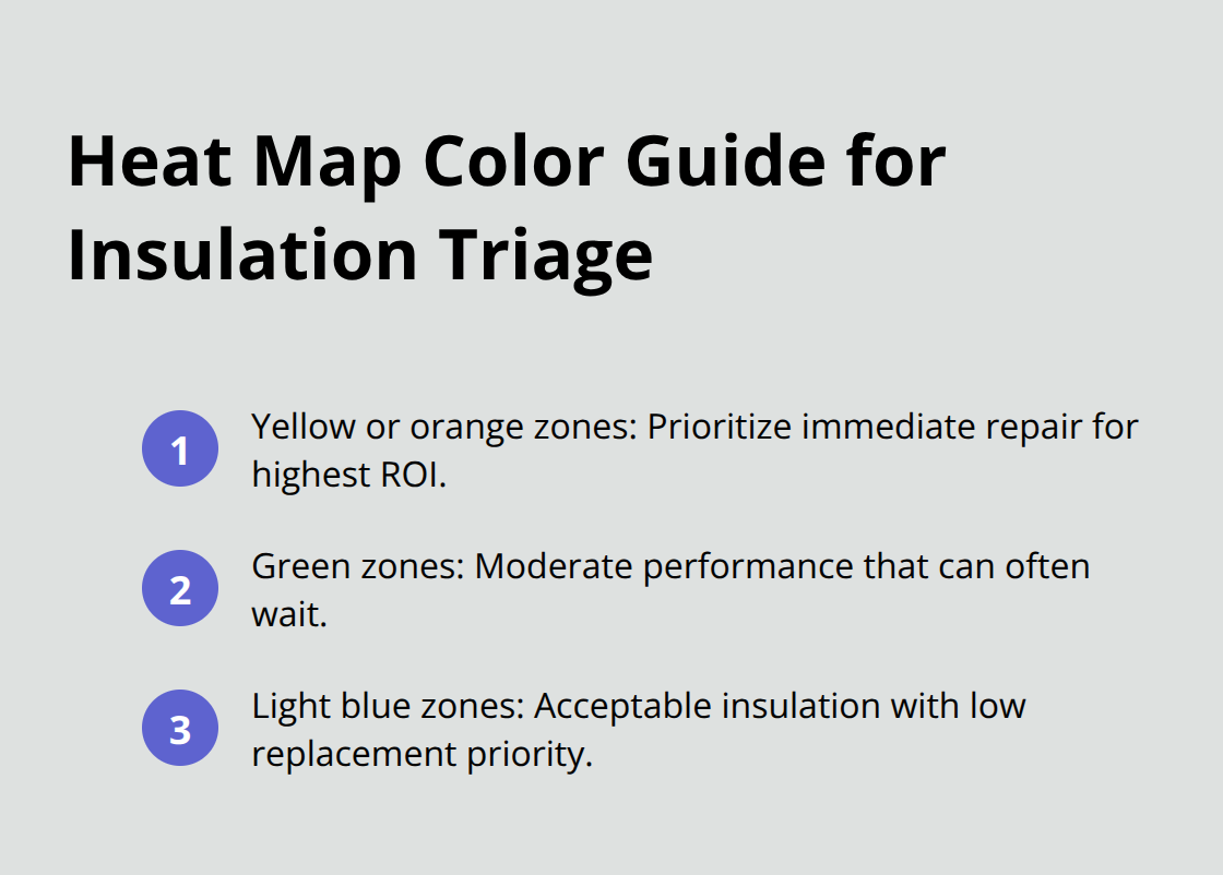 Color-coded priorities from thermal roof surveys - thermographic building survey
