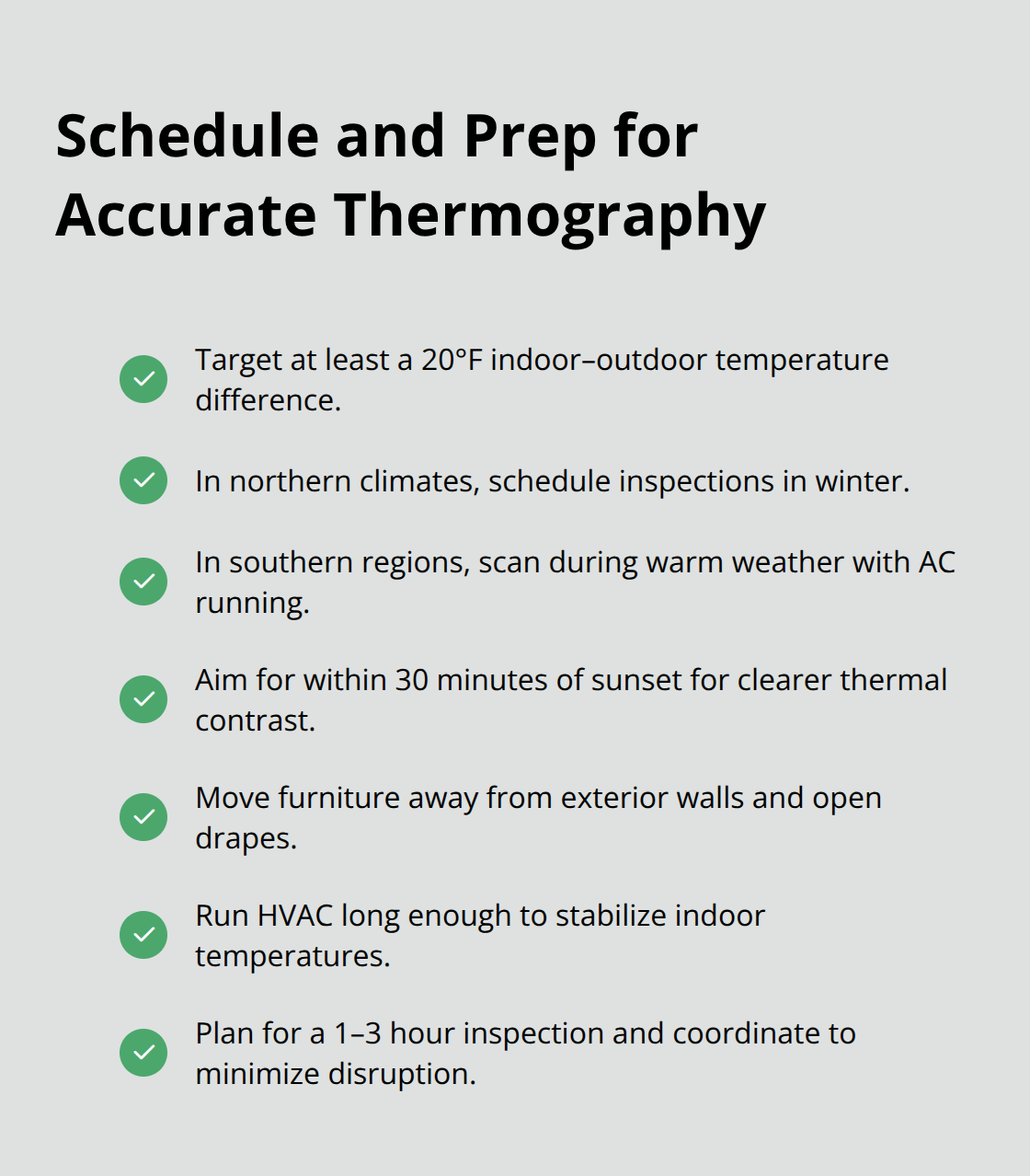 Checklist of timing and preparation steps for a reliable thermal imaging inspection in the U.S.