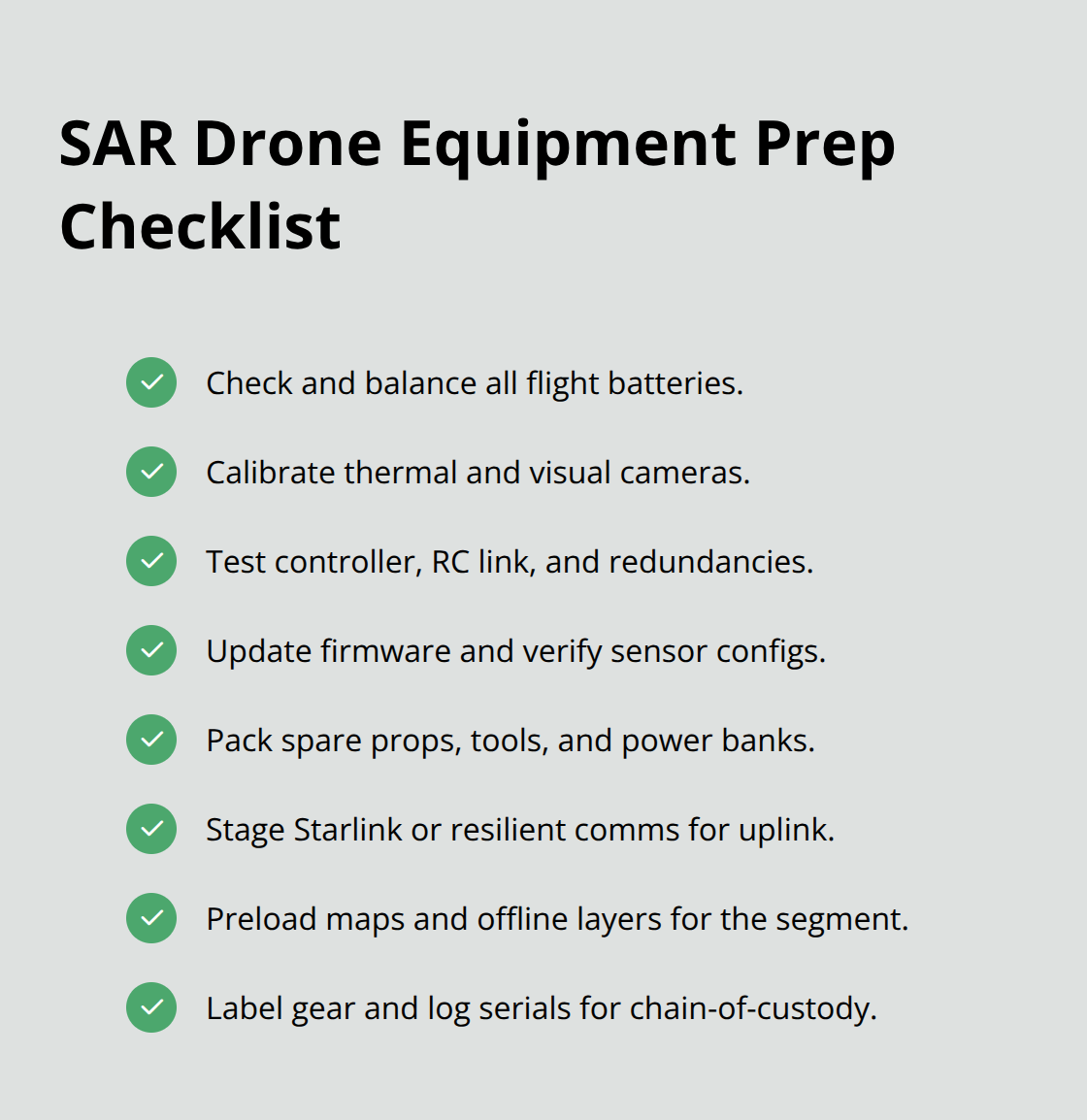Pre-flight readiness steps for volunteer search missions - volunteer search drone operations